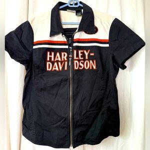 Harley Davidson Genuine Motor Clothes Womens Sz 1W Full Zip Embroidered Shop Top